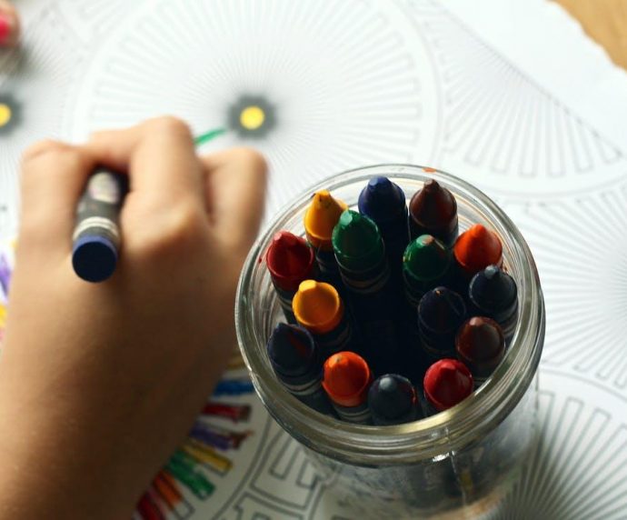 Crayons and colouring book