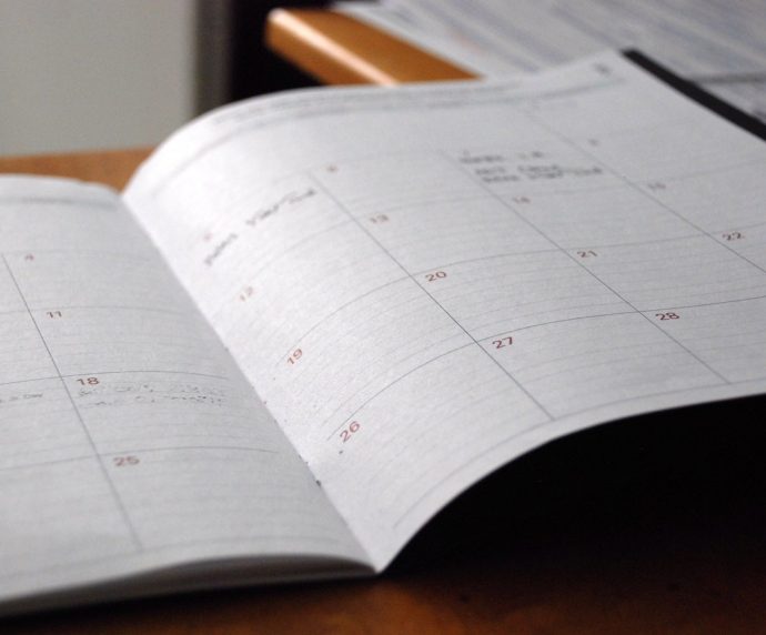 A calendar inside a diary